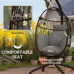 Rackhams Egg Chair Outdoor Indoor Garden Swing Chair, Folding Basket, Grey - Khaki - 1 - Swing Chair - thumbnail 4