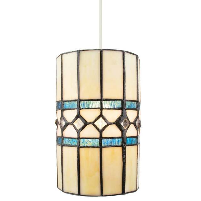 Rackhams Contemporary Amber Glass Tiffany Pendant Light Shade with Bright Teal Strips - image 1