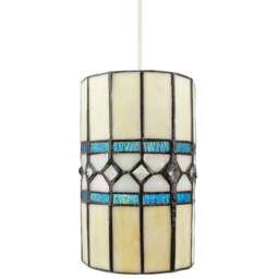 Rackhams Contemporary Amber Glass Tiffany Pendant Light Shade with Bright Teal Strips - thumbnail 2