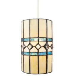 Rackhams Contemporary Amber Glass Tiffany Pendant Light Shade with Bright Teal Strips