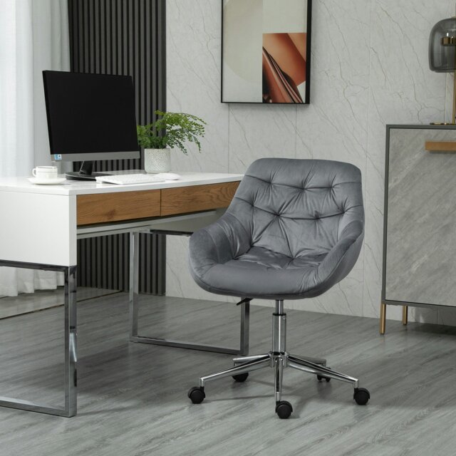 Rackhams Velvet Home Office Chair Desk Chair with Adjustable Height, Grey - Dark Grey