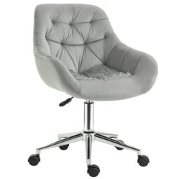 Rackhams Velvet Home Office Chair Desk Chair with Adjustable Height, Grey - Dark Grey - thumbnail 3
