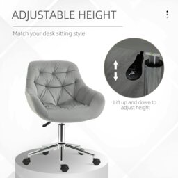 Rackhams Velvet Home Office Chair Desk Chair with Adjustable Height, Grey - Dark Grey - thumbnail 4