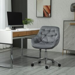 Rackhams Velvet Home Office Chair Desk Chair with Adjustable Height, Grey - Dark Grey - thumbnail 1