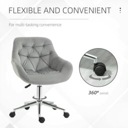 Rackhams Velvet Home Office Chair Desk Chair with Adjustable Height, Grey - Dark Grey - thumbnail 5