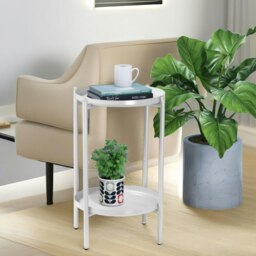 Rackhams 2 Tier Round Metal Coffee Table White - thumbnail 2