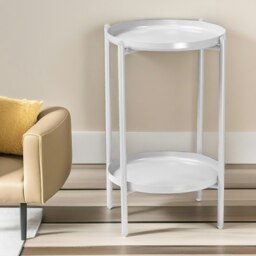 Rackhams 2 Tier Round Metal Coffee Table White - thumbnail 5