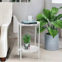 Rackhams 2 Tier Round Metal Coffee Table White - thumbnail 3