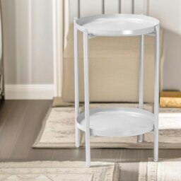 Rackhams 2 Tier Round Metal Coffee Table White - thumbnail 4