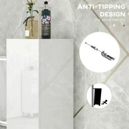 Rackhams Freestanding Bathroom Cabinet, High Gloss Storage Cabinet with Doors and Adjustable Shelves, 30 x 30 x 181.5 cm, White - thumbnail 6