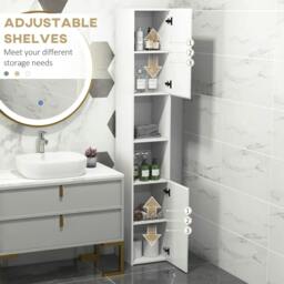 Rackhams Freestanding Bathroom Cabinet, High Gloss Storage Cabinet with Doors and Adjustable Shelves, 30 x 30 x 181.5 cm, White - thumbnail 5
