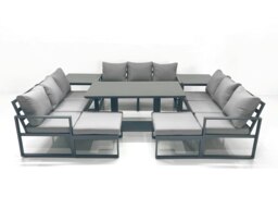 Rackhams 11 Seater Garden Sofa Set Aluminium Furniture Rising Dining Tabe Set with 2 Side Tables 2 Big Footstools - Dark Grey - thumbnail 2
