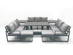 Rackhams 11 Seater Garden Sofa Set Aluminium Furniture Rising Dining Tabe Set with 2 Side Tables 2 Big Footstools - Dark Grey - thumbnail 3