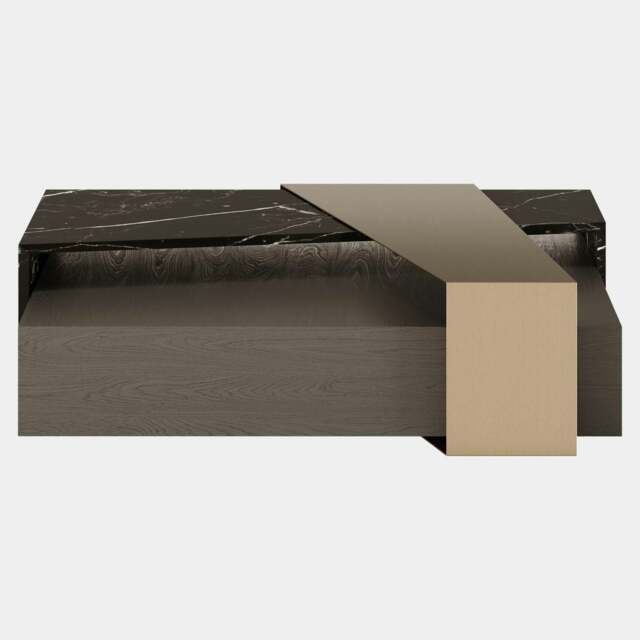 Rackhams Philip Centre Table with Luxe Oak Marble & Brushed Brass - image 1