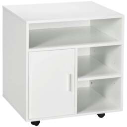 Rackhams Multi-Storage Printer Stand Unit Office Desk Side Mobile Storage w/ Wheels Modern Style 60L x 50W x 65.5H cm - White - thumbnail 1