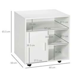 Rackhams Multi-Storage Printer Stand Unit Office Desk Side Mobile Storage w/ Wheels Modern Style 60L x 50W x 65.5H cm - White - thumbnail 3