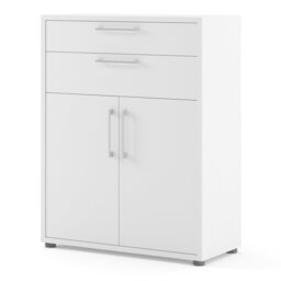Rackhams Prima Bookcase 1 Shelf With 2 Drawers 2 Doors In White - White - Wood - 1 - thumbnail 3