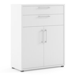 Rackhams Prima Bookcase 1 Shelf With 2 Drawers 2 Doors In White - White - Wood - 1