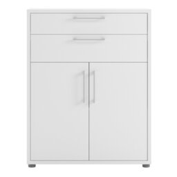 Rackhams Prima Bookcase 1 Shelf With 2 Drawers 2 Doors In White - White - Wood - 1 - thumbnail 2
