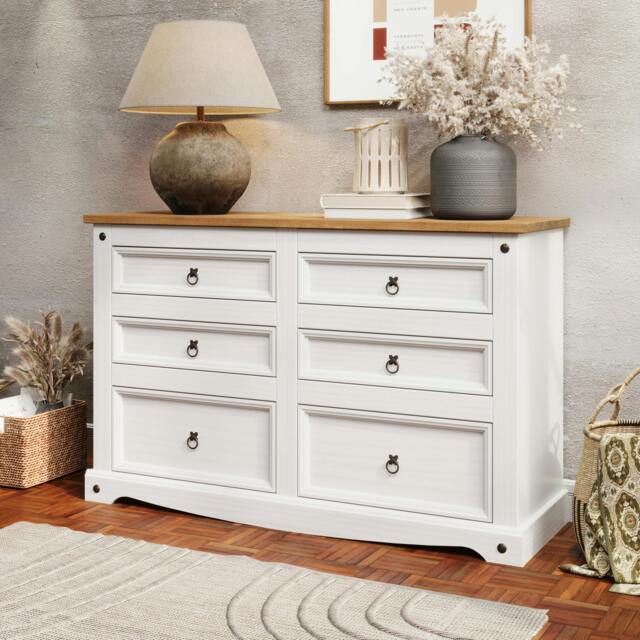 Rackhams Corona 3 + 3 Drawer Wide Chest - white wax - image 1