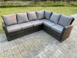 Rackhams 7 Seater?Outdoor Rattan High Back Adjustable Rising Lifting Dining Table Corner Sofa Set Garden Furniture Dark Grey Mixed Right Hand - thumbnail 4