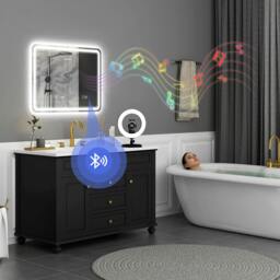 Rackhams 500 x 700 mm Illuminated Bathroom Mirror with Bluetooth Silver - 80 x 60 x 3.5 cm