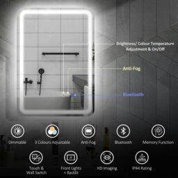 Rackhams 500 x 700 mm Illuminated Bathroom Mirror with Bluetooth Silver - Silver - 80 x 60 x 3.5 cm - Modern - thumbnail 4
