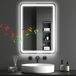 Rackhams 500 x 700 mm Illuminated Bathroom Mirror with Bluetooth Silver - Silver - 80 x 60 x 3.5 cm - Modern - thumbnail 2