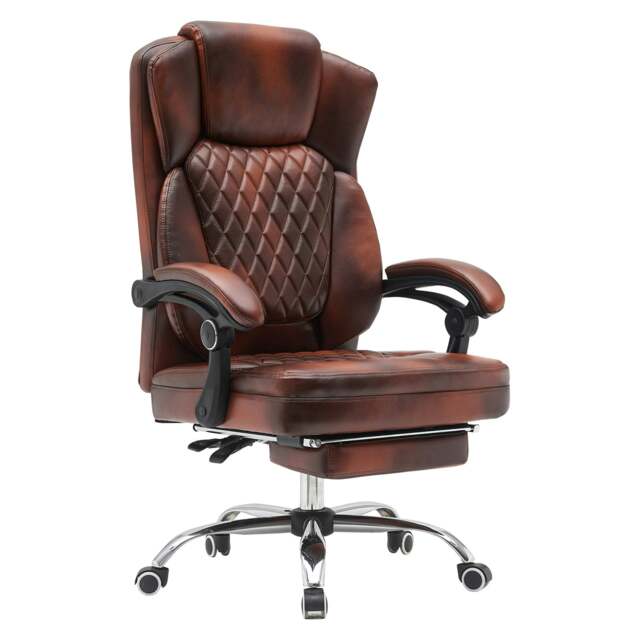 Rackhams Heavy Duty Executive Office Chair with Footrest, Ergonomic High Back Desk Chair, Adjustable Angle Chair - PU Leather - image 1