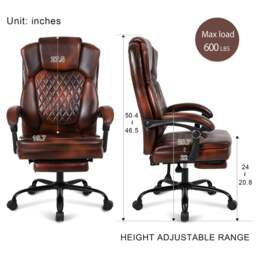 Rackhams Heavy Duty Executive Office Chair with Footrest, Ergonomic High Back Desk Chair, Adjustable Angle Chair - PU Leather - thumbnail 2