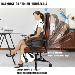 Rackhams Heavy Duty Executive Office Chair with Footrest, Ergonomic High Back Desk Chair, Adjustable Angle Chair - PU Leather - thumbnail 3