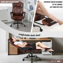 Rackhams Heavy Duty Executive Office Chair with Footrest, Ergonomic High Back Desk Chair, Adjustable Angle Chair - PU Leather - thumbnail 4