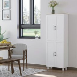 Rackhams Modern Kitchen Cupboard Storage Cabinet with 4 Shelves, White - Grey - thumbnail 3