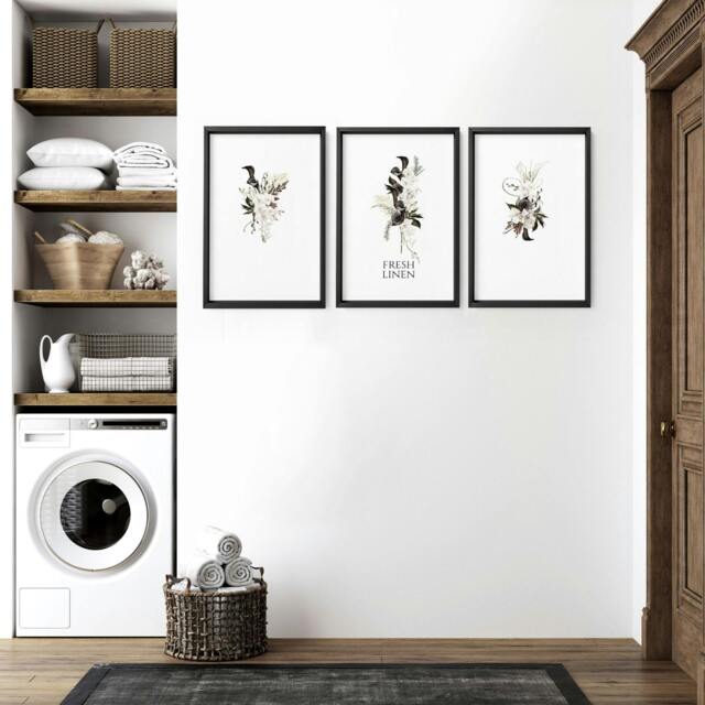 Rackhams Wall Art For Laundry Room - Set of 3 wall art prints - 16 x 22 inches / 40.65 cm x 56 cm - Polyester Canvas 260 gsm - Canvas wrapped - image 1