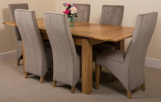 Rackhams Richmond Medium Oak Extendable Dining Table with Lola Fabric Chairs - 6 chairs - Grey - image 1