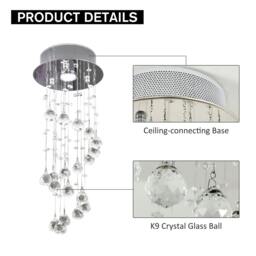 Rackhams Metal Crystal Ceiling Light Chandelier Elegant Pendant Lamp Living Room Stairway Stairway Spiral Rain Drop Pendant Lamp Silver - thumbnail 6