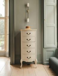 Rackhams Juliette Tallboy 5 Drawer French Style Bedroom Chest - Champagne, Cream - thumbnail 1