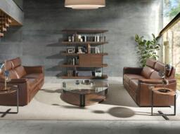 Rackhams Round Corner Table Walnut and Black Steel 2054 - thumbnail 4