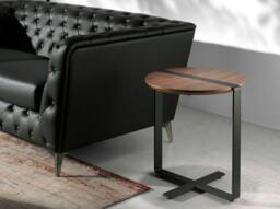 Rackhams Round Corner Table Walnut and Black Steel 2054 - thumbnail 3