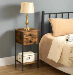 Rackhams Slim Industrial Bedside Table with 2 Drawers - thumbnail 3