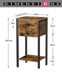 Rackhams Slim Industrial Bedside Table with 2 Drawers - thumbnail 4