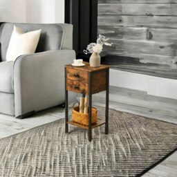 Rackhams Slim Industrial Bedside Table with 2 Drawers