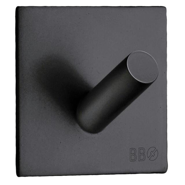 Rackhams Black Stainless Steel Single Towel Hook (45 x 45mm) Self Adhesive Bathroom Wall Mounted - image 1