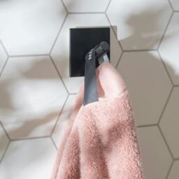 Rackhams Black Stainless Steel Single Towel Hook (45 x 45mm) Self Adhesive Bathroom Wall Mounted - thumbnail 3