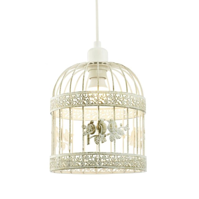 Rackhams Shabby Chic Brushed Cream and Gold Birdcage Shade with 3D Flowers and Birds - image 1