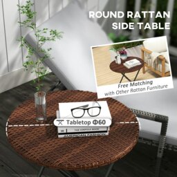 Rackhams Foldable Outdoor Coffee Table, Metal Frame Rattan Side Table, Brown - Brown - Steel, PE Rattan - 60cm x 60cm x 70cm - thumbnail 3