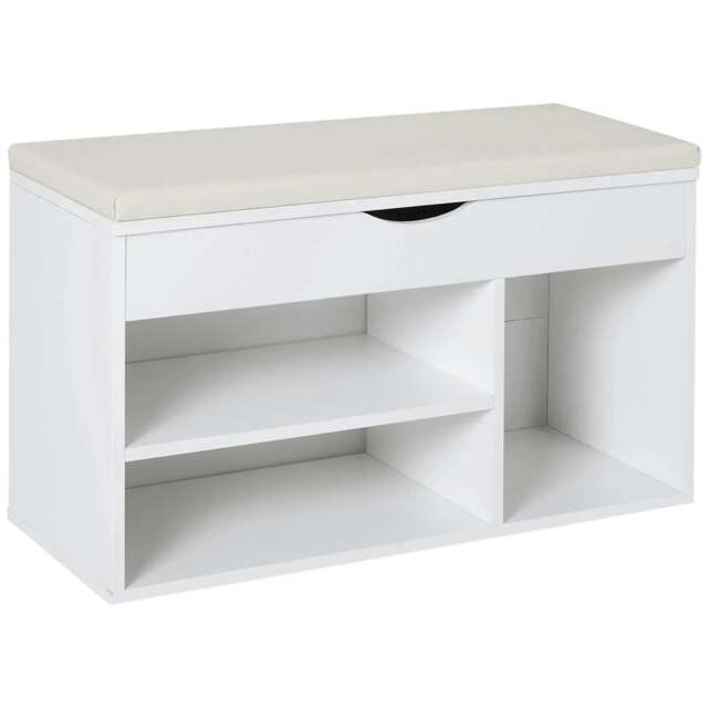 Rackhams Wooden Shoes Cabinet Bench Hidden Storage Padded Seat Organiser Footwear Rack Hallway White 80 x 30 x 47 cm - image 1
