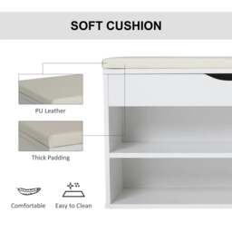 Rackhams Wooden Shoes Cabinet Bench Hidden Storage Padded Seat Organiser Footwear Rack Hallway White 80 x 30 x 47 cm - thumbnail 6