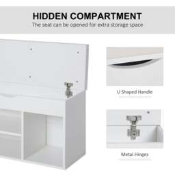 Rackhams Wooden Shoes Cabinet Bench Hidden Storage Padded Seat Organiser Footwear Rack Hallway White 80 x 30 x 47 cm - thumbnail 4