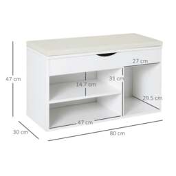 Rackhams Wooden Shoes Cabinet Bench Hidden Storage Padded Seat Organiser Footwear Rack Hallway White 80 x 30 x 47 cm - thumbnail 3